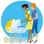 Two mothers caucasian and afroamerican chating