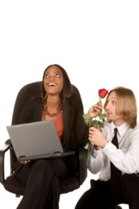 Love and flirt in business office on work place