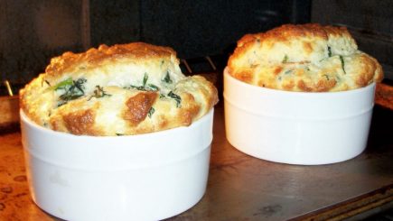SoufflÃ©, cheddar cheese, cream, ramekins, butter, flour, milk, egg whites, chocolate, vanilla, bacon, scallions, cooking, dining, entertaining, meals, recipes, cooking,