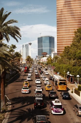 Las Vegas, United States - September 2, 2013: Street strip in Las Vegas with cars on September 2, 2013 year.